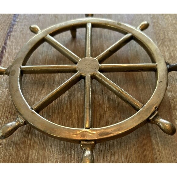 Vintage Brass Helm Ship Wheel Trivet Wall Decor 6.5” - Picture 2 of 3